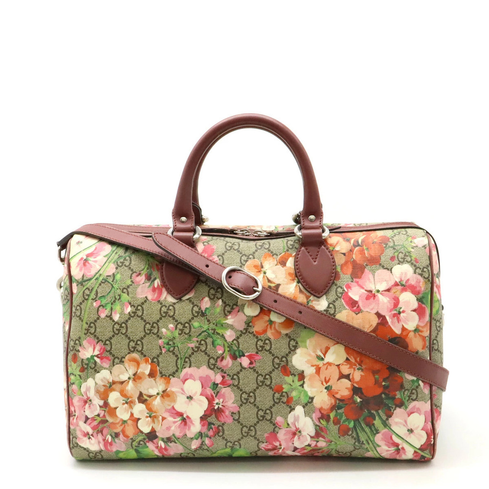 Gucci GG Blooms Handbag Boston Bag Crossbody Floral Leather Beige Cream Pink